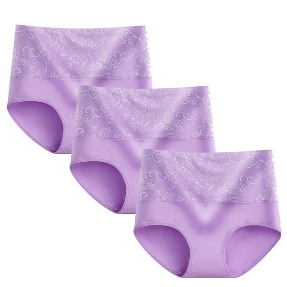 Diufon Women's 3PCS Briefs Solid Color Lace Patchwork Breathable Panties High Waist Cotton Underwear