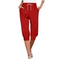 thumbnail image 1 of Diufon Women's Capri Pants Casual Straight Leg Stretch Drawstring High Waist Loose Trousers with Pockets, 1 of 6