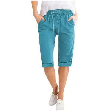 Diufon Women's Capri Pants Cotton Linen Straight Leg High Waist Drawstring Pants Casual Trousers with Pockets