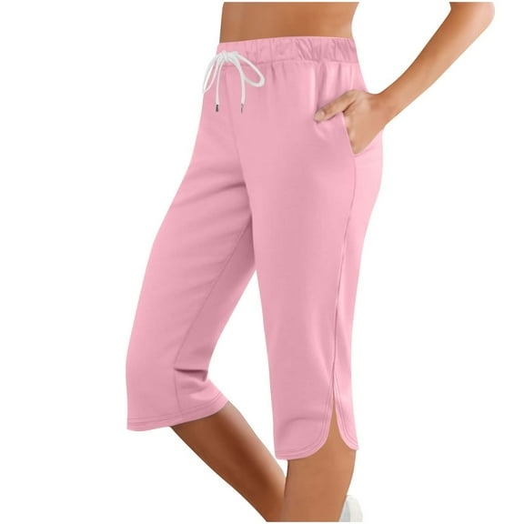 Diufon Women's Capri Pants High Waist Drawstring Straight Leg Pants Casual Summer Trousers with Pockets
