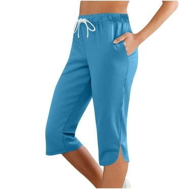 Diufon Women's Capri Pants High Waist Drawstring Straight Leg Pants Casual Summer Trousers with Pockets