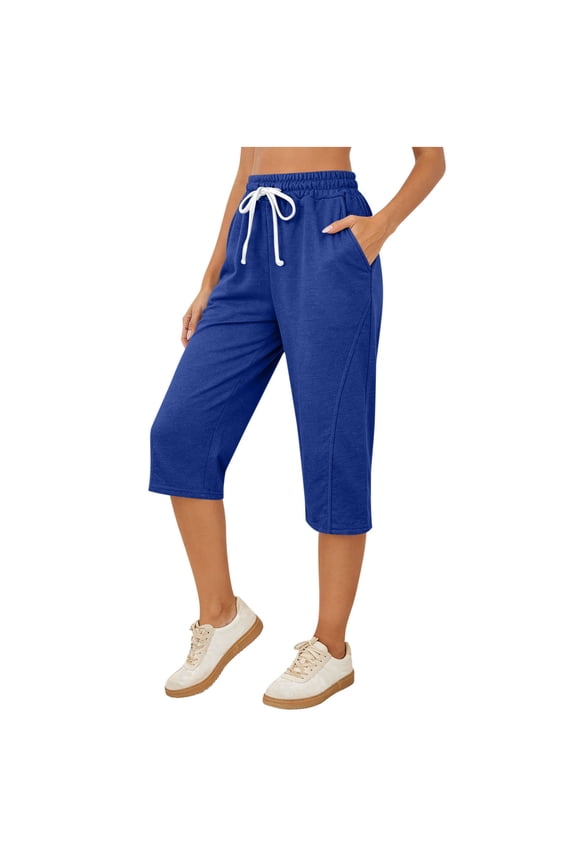 Capris for Women with Pockets Summer Causal Drawstring Loose Capri Pants Athletic Yoga Jogger Pants