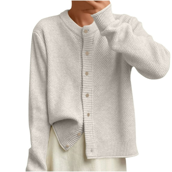 Diufon Women's Cardigan Sweaters Casual Long Sleeve Crewneck Button Down Solid Color Knitted Sweater Jacket