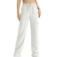 thumbnail image 1 of Diufon Women's Cargo Pants Solid Color Lounge Pants with Pockets Elastic High Waist Drawstring Straight Pants, 1 of 6