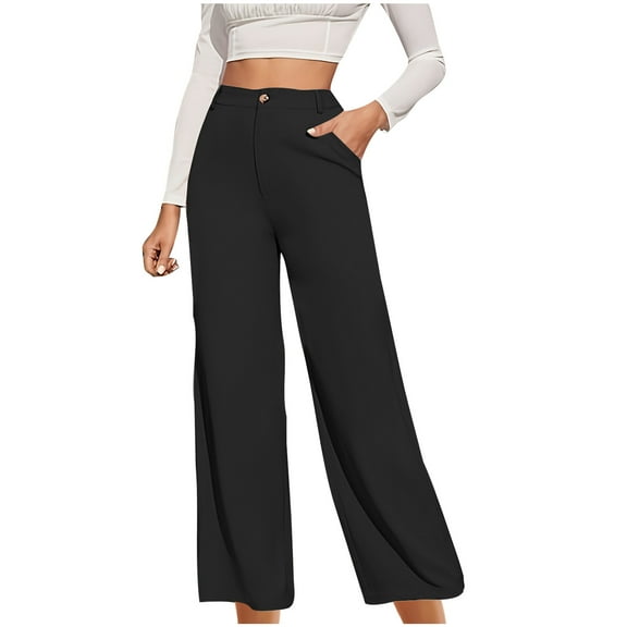 Diufon Women's Casual Dress Pants Button High Waisted Straight Leg Loose Suit Pants Casual Versatile Business Pant