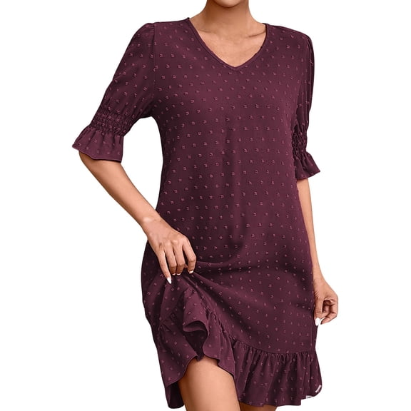 Diufon Women's Casual Dresses Plus Size Loose Ruffled Half Sleeve V Neck Dress Polka Dot Printed Sundresses