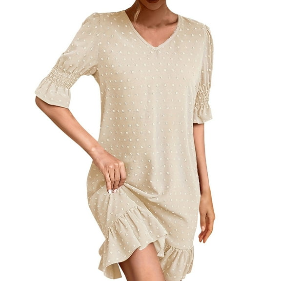Diufon Women's Casual Dresses Plus Size Loose Ruffled Half Sleeve V Neck Dress Polka Dot Printed Sundresses