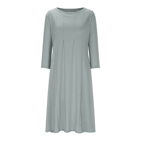 Diufon Women's Casual Long Sleeve Dresses Cotton Spring Summer Pleated Crewneck Maxi Dress Plus Size Loose Dress