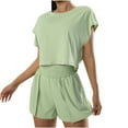 thumbnail image 1 of Diufon Women's Casual Suits Round Neck Cap Sleeve Tees Elastic High Waist Shorts Solid Color Outfits, 1 of 7