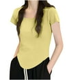thumbnail image 1 of Diufon Women's Casual T-Shirts Short Sleeve Square Neck Slim Basic Shirt Solid Color Going Out Clothes, 1 of 3