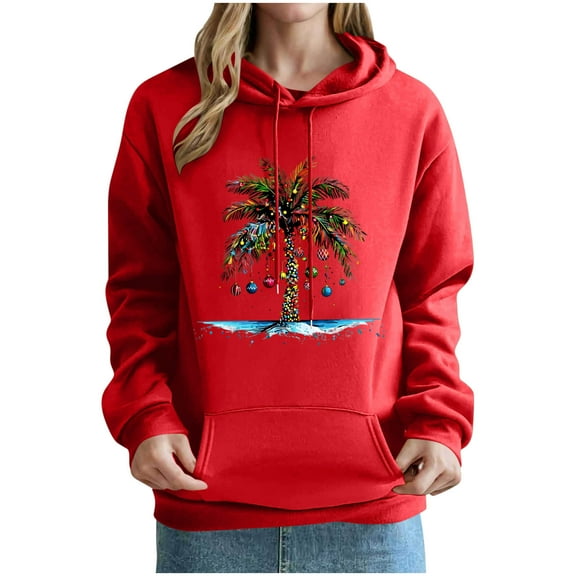 Diufon Women's Christmas Hoodie Cute Printed Long Sleeve Cozy Drawstring Pullover Sweatshirts Fall Winter Warm Tops