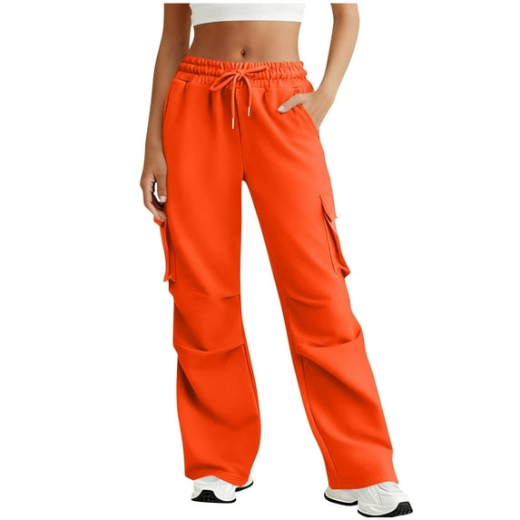 Diufon Cargo Sweatpants for Women Casual Drawstring High Waisted Wide Leg Baggy Pants with Multi-Pockets