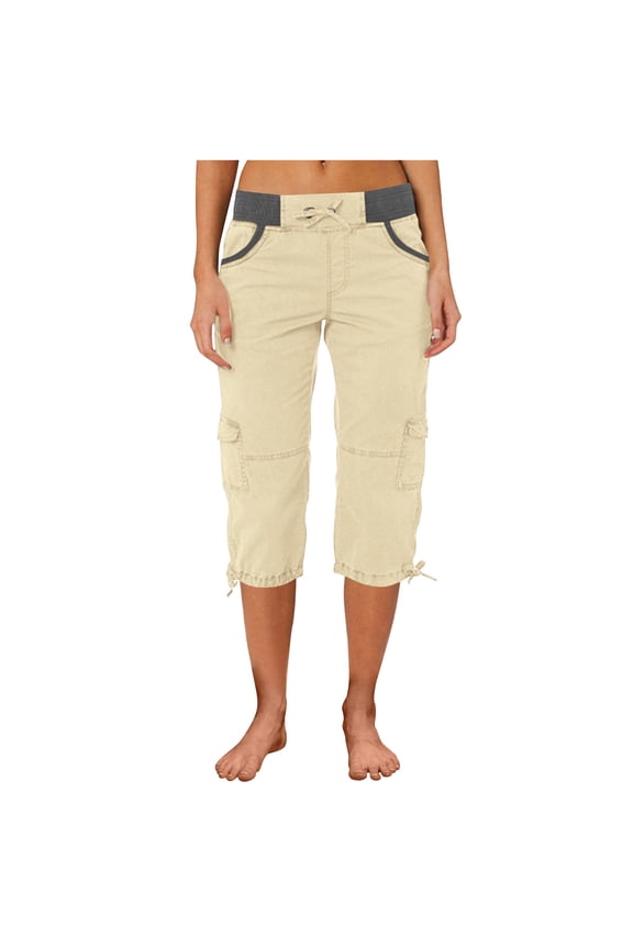 Women's Cotton Cargo Pants Pockets Color Block 3/4 Sweatpants Elastic Waist Drawstring Lounge Pants