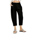 thumbnail image 1 of Diufon Women's Cotton Linen Pants Elastic Waist Drawstring Pants Solid Color 3/4 Wide Leg Pants with Pockets, 1 of 6