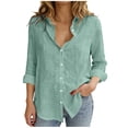 thumbnail image 1 of Diufon Linen Shirts for Women Long Sleeve V Neck Collared Button Down Shirt Spring Summer Casual Loose Tops, 1 of 8