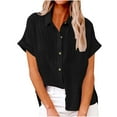 thumbnail image 1 of Diufon Women's Cotton Linen Shirt Short Sleeve V Neck Button Down Shirts Spring Summer Casual Loose Tops, 1 of 9