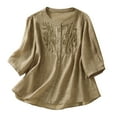 thumbnail image 1 of Diufon Women's Cotton Linen Shirts Summer Casual Vintage Embroidered 3/4 Sleeve Button Down Crewneck Tops, 1 of 7