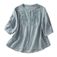 thumbnail image 1 of Diufon Women's Cotton Linen Shirts Summer Casual Vintage Embroidered 3/4 Sleeve Button Down Crewneck Tops, 1 of 7