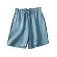 thumbnail image 1 of Diufon Women's Cotton Linen Shorts Ruffle Elastic Waist Drawstring Shorts Solid Color Shorts with Pockets, 1 of 7