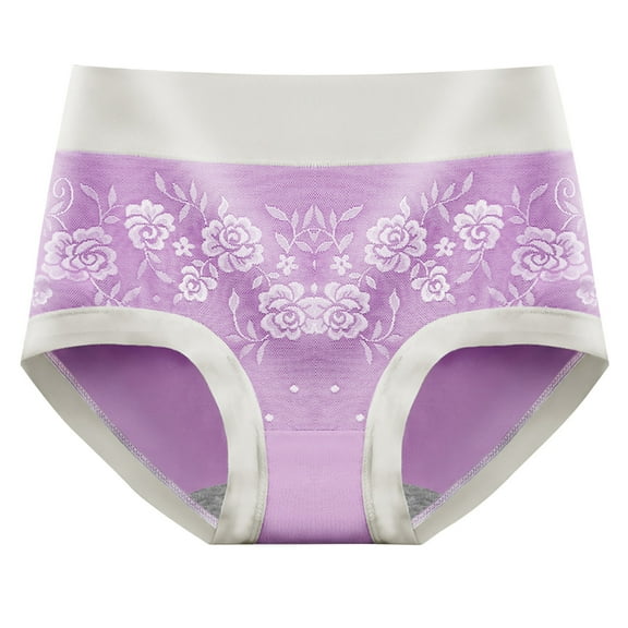 Diufon Women's Cotton Underwear High Waist Full Coverage Hipster Panties Soft Breathable Floral Pattern Briefs