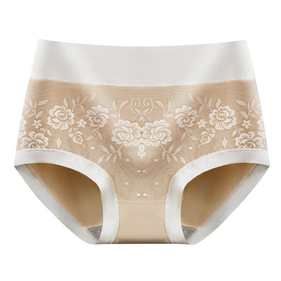 Diufon Women's Cotton Underwear High Waist Full Coverage Hipster Panties Soft Breathable Floral Pattern Briefs