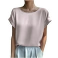 thumbnail image 1 of Diufon Women's Crewneck Satin Shirts Casual Loose Folded Short Sleeve Dressy Shirts Trendy Basic Business Tops, 1 of 3