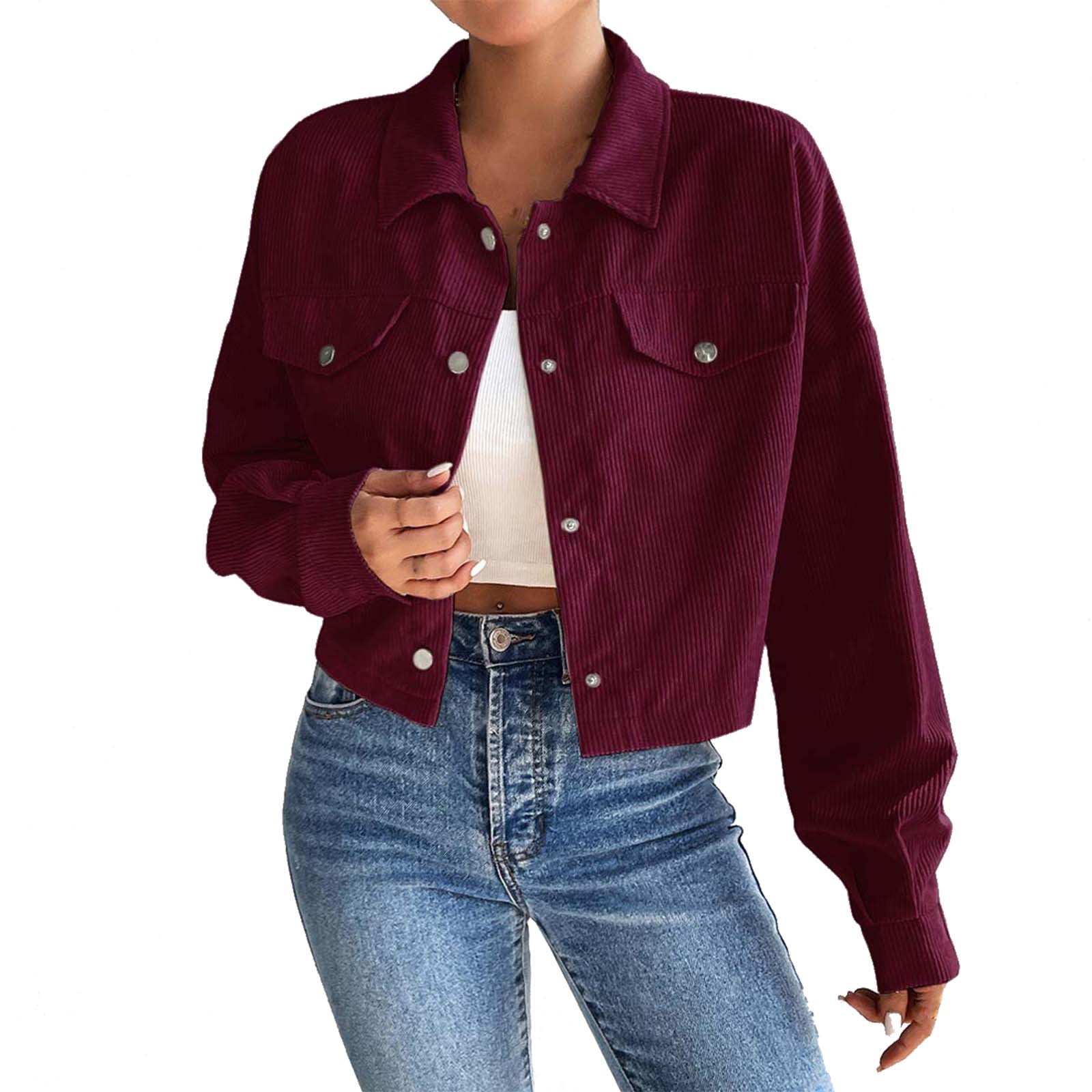 Diufon Women's Cropped Jacket Fall Winter Long Sleeve Lapel Short Coat  Ladies Casual Button Down Outerwear - Walmart Business Supplies