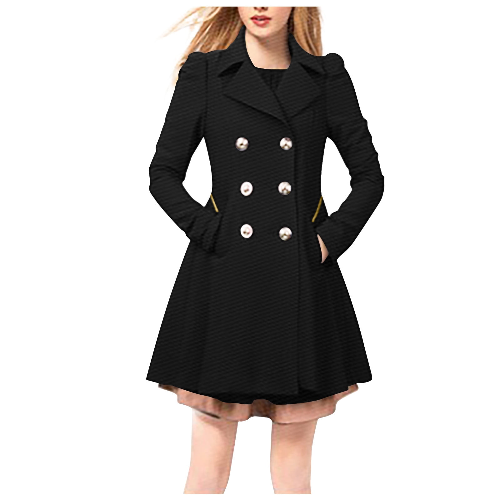Diufon Women's Double Breasted Overcoats Fall Winter Mid Length Lapel ...