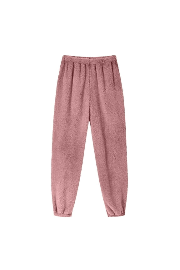 Women Fuzzy Fleece Pants Fall Winter Casual Warm Bottoms Wide Leg Comfy Plush Lounge Sleep Pants