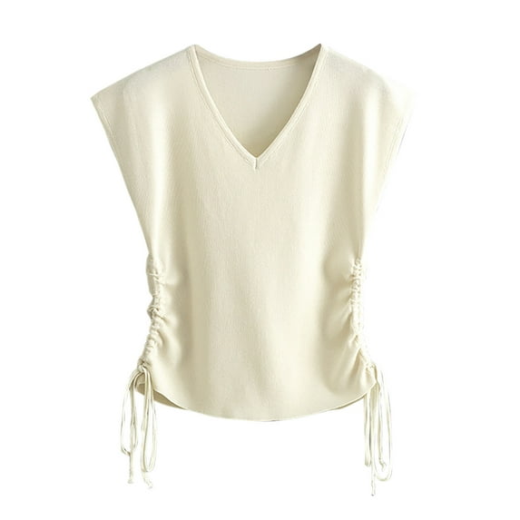 Diufon Women's Drawstring Side Tank Tops Casual Scoop Neck Sleeveless Shirts Solid Color Tees Shirts