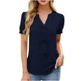 thumbnail image 1 of Diufon Women's Dressy Casual Tops Puff Sleeve V Neck Loose Shirts Drawstring Front Business Work Blouses, 1 of 8