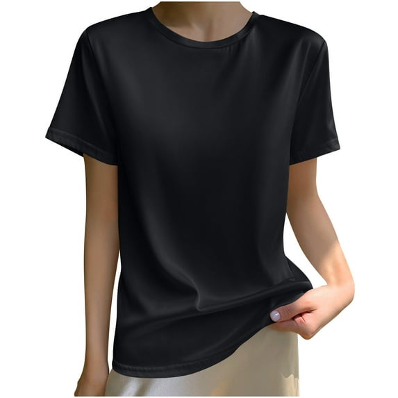 Diufon Women's Dressy Tops Stain Spring Summer Short/Half Sleeve Crewneck Shirts Trendy Basic Business Blouses