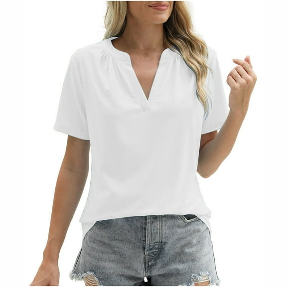 Diufon Women's Dressy Tops Summer Short Sleeve V Neck Shirts Casual Loose Solid Color Tees Fashion Tunic Blouse