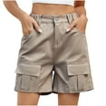thumbnail image 1 of Diufon Women's Ealstic Waist Cargo Shorts Button Down Work Shorts with Pockets Solid Color Jean Shorts, 1 of 7