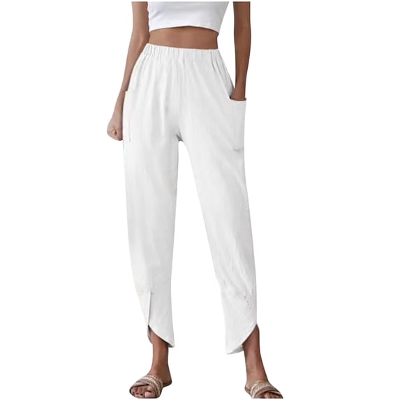 Diufon Women's Elastic Waist Pants Solid Color Wide Leg Pants Layer Ruffle Hem Palazzo Pants with Pockets