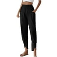 thumbnail image 1 of Diufon Women's Elastic Waist Pants Solid Color Wide Leg Pants Layer Ruffle Hem Palazzo Pants with Pockets, 1 of 6