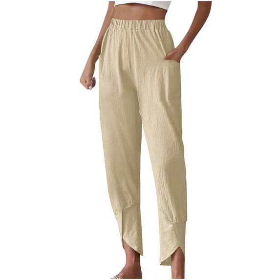 Diufon Women's Elastic Waist Pants Solid Color Wide Leg Pants Layer Ruffle Hem Palazzo Pants with Pockets