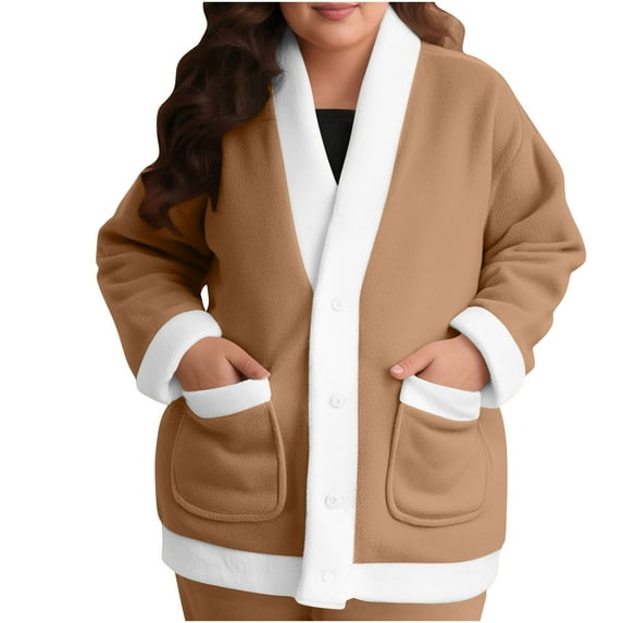 Diufon Women's Fleece Bed Jacket Fall Winter Long Sleeve Thickened Warm Pajama Coat Casual Home Sleep Cardigan