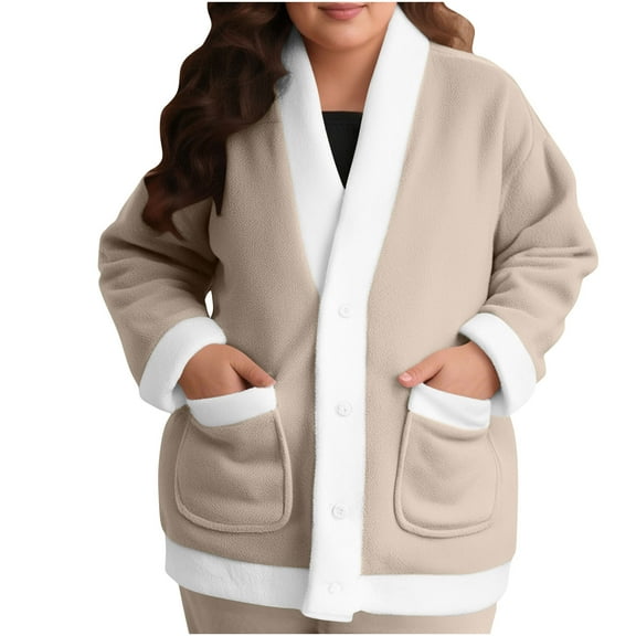 Diufon Women's Fleece Bed Jacket Fall Winter Long Sleeve Thickened Warm Pajama Coat Casual Home Sleep Cardigan