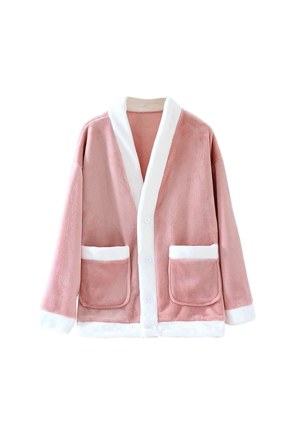 Women's Fleece Bed Jacket Fall Winter Long Sleeve Thickened Warm Pajama Coat Casual Home Sleep Cardigan