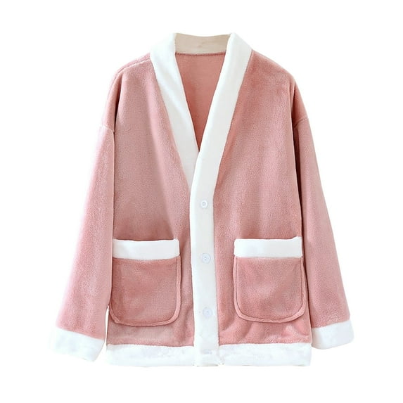 Diufon Women's Fleece Bed Jacket Fall Winter Long Sleeve Thickened Warm Pajama Coat Casual Home Sleep Cardigan
