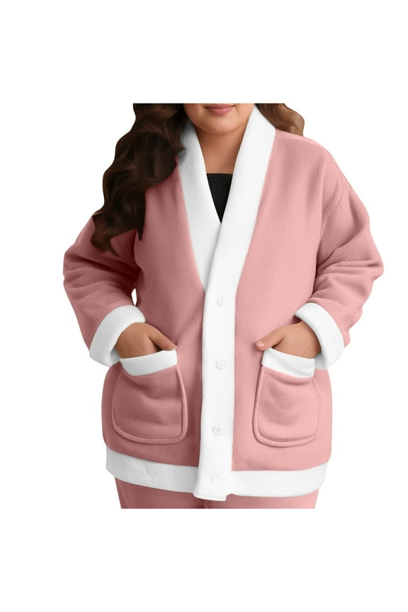 Women's Fleece Bed Jacket Fall Winter Long Sleeve Thickened Warm Pajama Coat Casual Home Sleep Cardigan