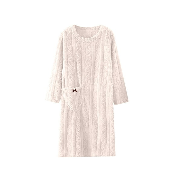 Diufon Women's Fleece Long Nightgown Fall Winter Plush Cozy Warm Pullover Sleepdress Loungewear with Pocket