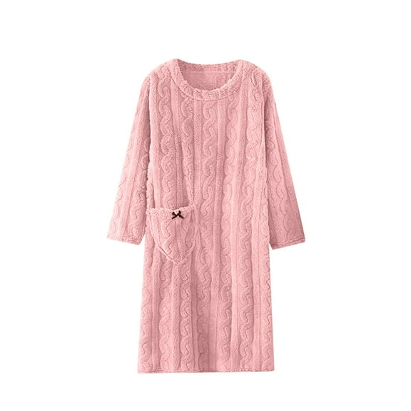 Diufon Women's Fleece Long Nightgown Fall Winter Plush Cozy Warm Pullover Sleepdress Loungewear with Pocket