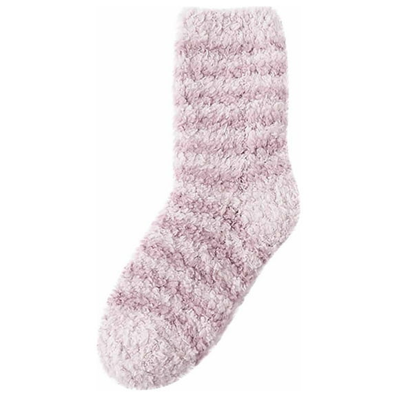 Diufon Women's Fuzzy Warm Socks Fall Winter Striped Thickened Warm Socks Color Block Stretch Mid-calf Socks
