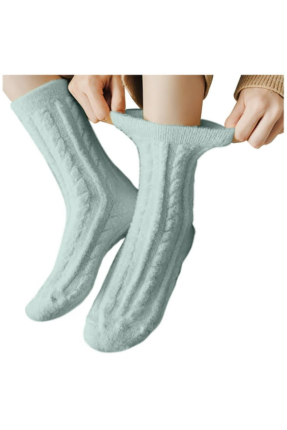 Women's Fuzzy Warm Socks Fall Winter Thickened Warm Non-slip Medium Tube Socks Casual Home Solid Color Socks