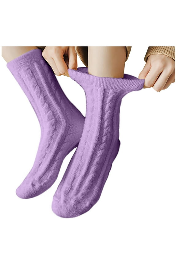 Women's Fuzzy Warm Socks Fall Winter Thickened Warm Non-slip Medium Tube Socks Casual Home Solid Color Socks