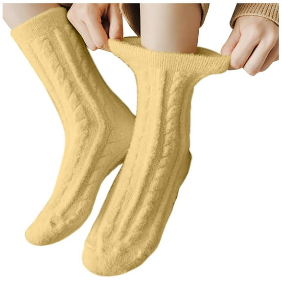 Diufon Women's Fuzzy Warm Socks Fall Winter Thickened Warm Non-slip Medium Tube Socks Casual Home Solid Color Socks