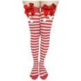 thumbnail image 1 of Diufon Women's High Striped Tights Stockings Christmas Over Knee Color Block Stretch Long Socks with Bow Tie, 1 of 3