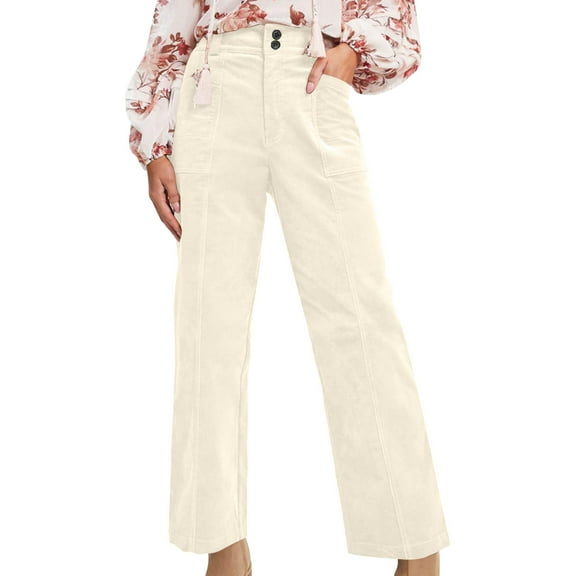 Diufon Women's High Waisted Corduroy Pants Casual Straight Leg Pant Trendy Office Work Trousers with Pockets